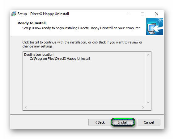 Начало установки DirectX Happy Uninstall